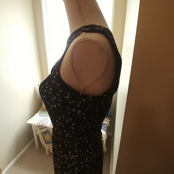 Navy Blue and Cream Fitted Maxi Dress Size - Picture 3 of 4